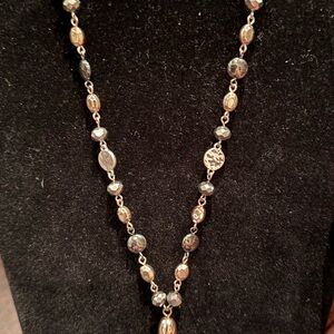 Elegant Liz Claiborne Black and Gold Tone Crystal Beaded Necklace